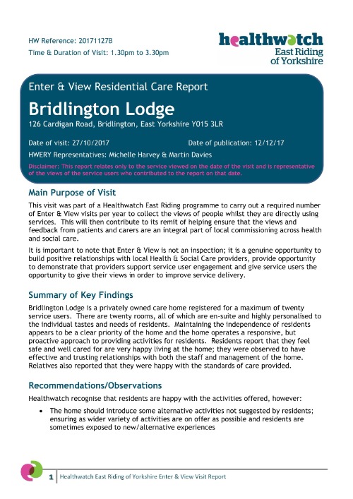 Bridlington Lodge Enter & View