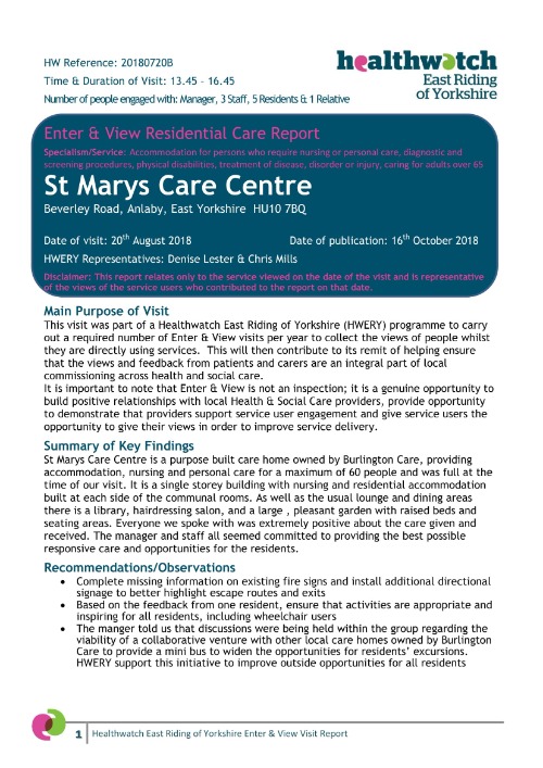 St Mary's Care Centre Enter & View